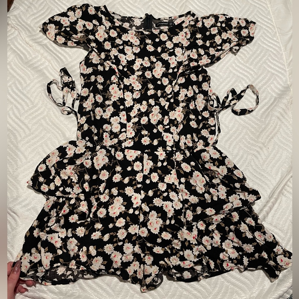 Black/Multi flower print tiered romper